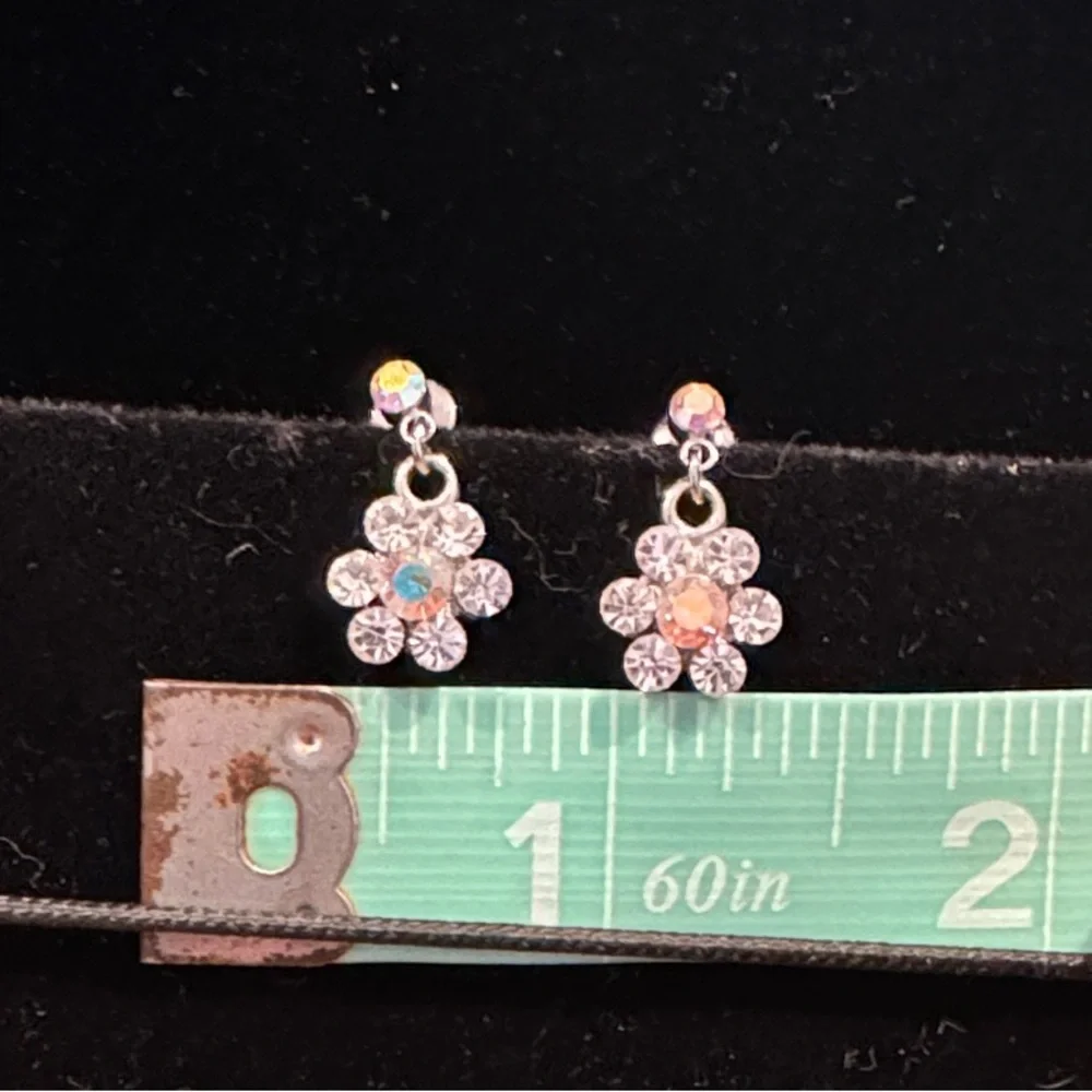 Silver Rhinestone Flower Earrings - Picture 4 of 4